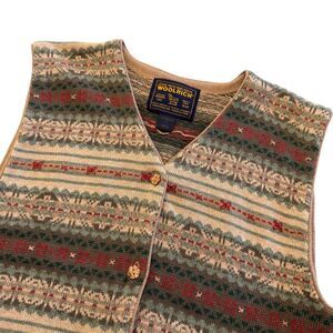 Vintage Woolrich Fair Isle Cardigan Sweater Vest Women's Large Geometric Nordic